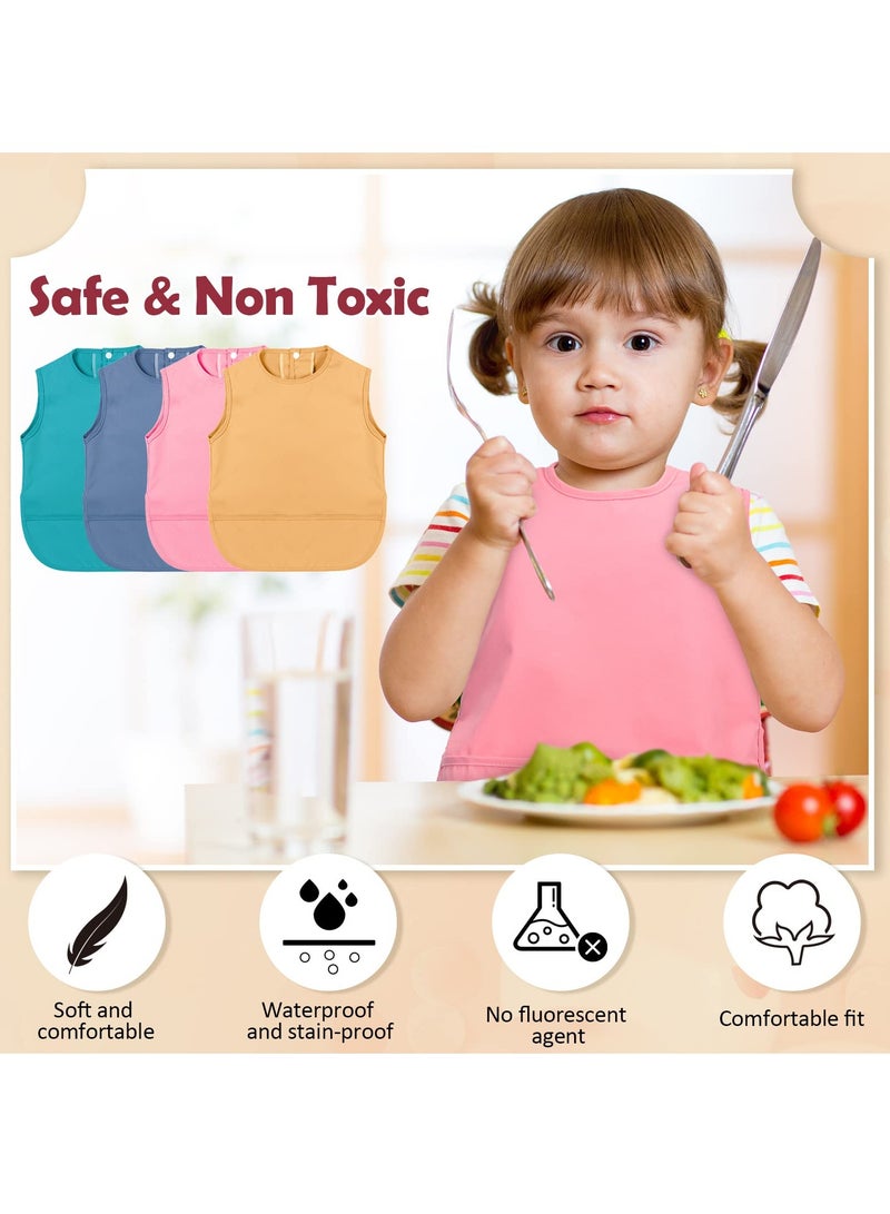 Mess Proof Baby Apron Bib 4 Pack Baby Waterproof Bibs with Pocket Bib for Baby BoyGirl Baby Food Bibs Smock Baby Feeding Bibs 6 to 12 Months Baby Feeding Bibs 4 Colors