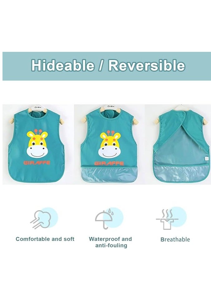 3 Pack Baby Bibs, Sleeveless Sleeve Bibs, Toddler Bibs Baby Feeding Bib Set with Crumb Catcher Pocket, Unisex Washable Adjustable Apron Little Kids Soft Protection Clothes 6-12 Months