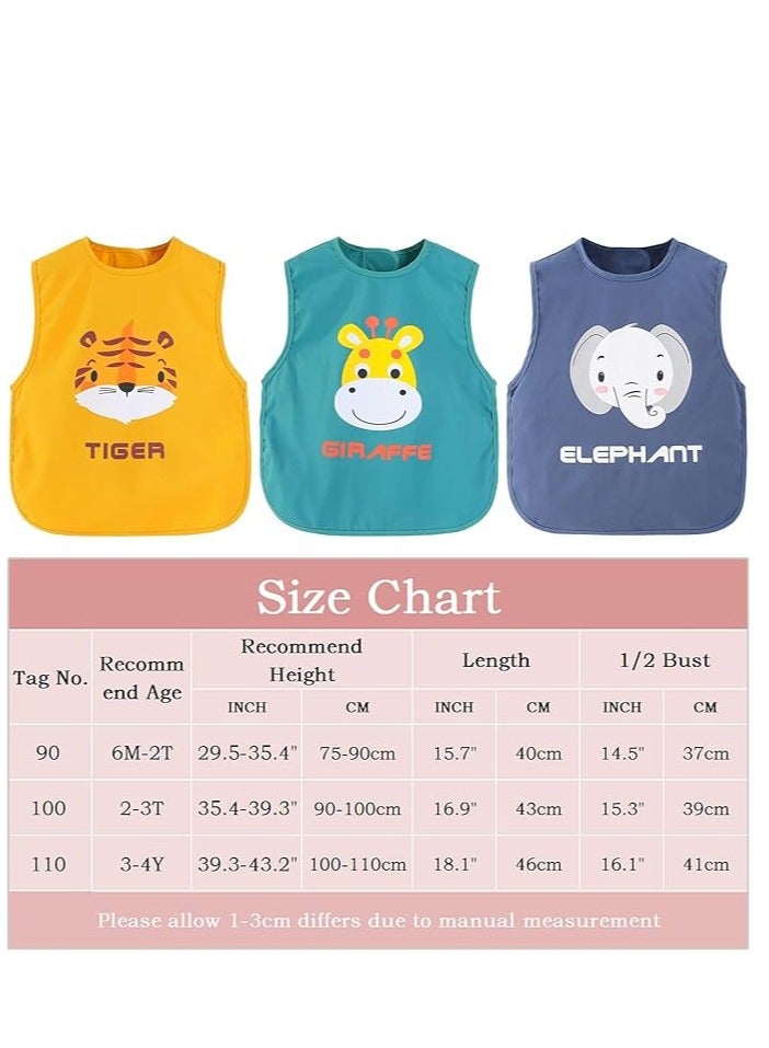 3 Pack Baby Bibs, Sleeveless Sleeve Bibs, Toddler Bibs Baby Feeding Bib Set with Crumb Catcher Pocket, Unisex Washable Adjustable Apron Little Kids Soft Protection Clothes 6-12 Months