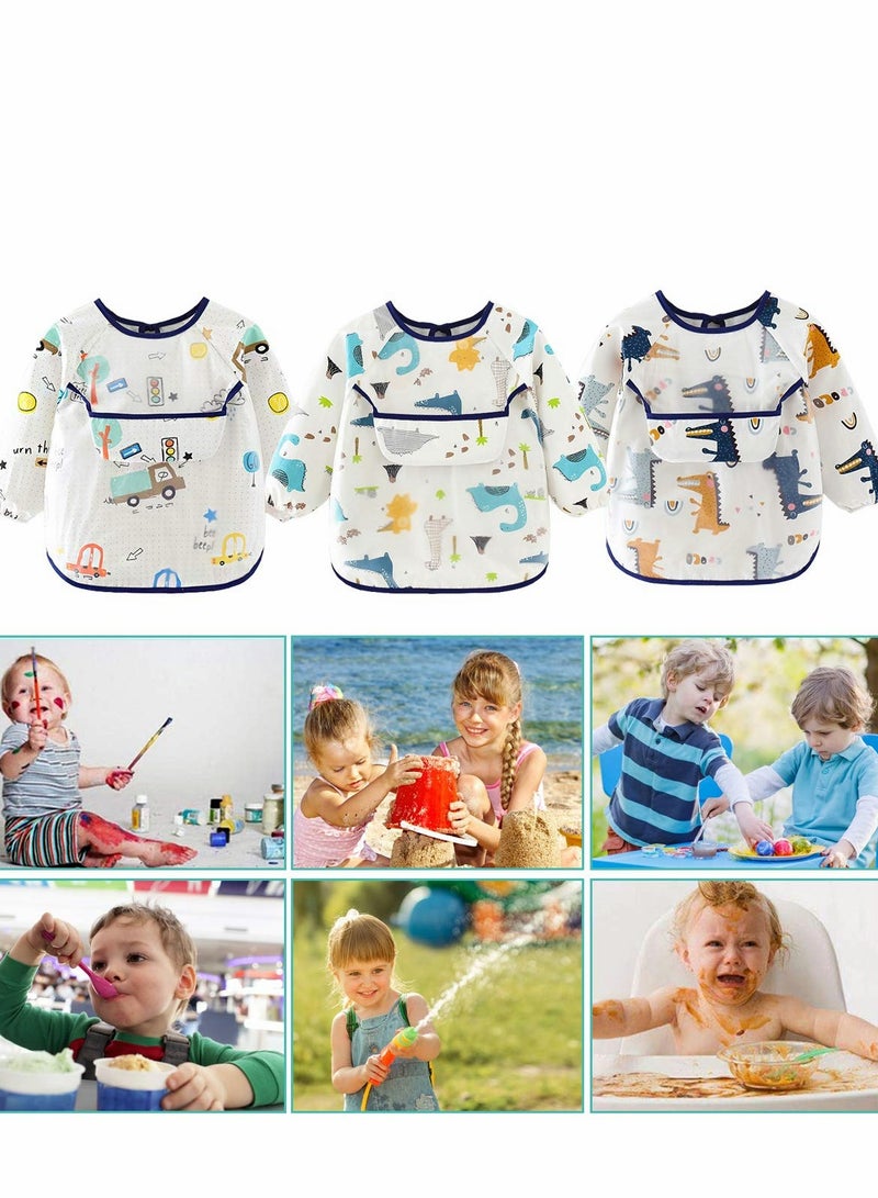 Baby Waterproof Sleeved Bib, Long Sleeve for Toddler, 3 Pack Infant Art Smock Apron 6-36 Months