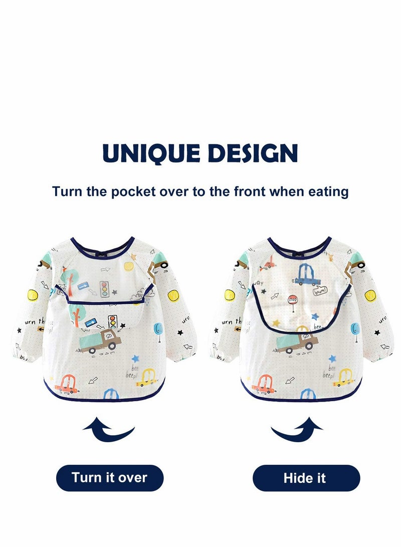 Baby Waterproof Sleeved Bib, Long Sleeve for Toddler, 3 Pack Infant Art Smock Apron 6-36 Months