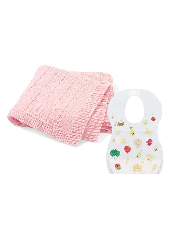 Star Babies Knitted Blanket 80 x 100cm With Get Disposable Bibs 10pcs Free - Pink