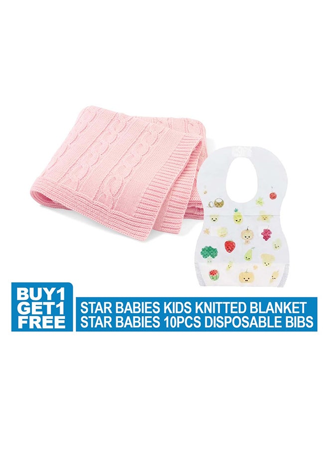 Star Babies Knitted Blanket 80 x 100cm With Get Disposable Bibs 10pcs Free - Pink