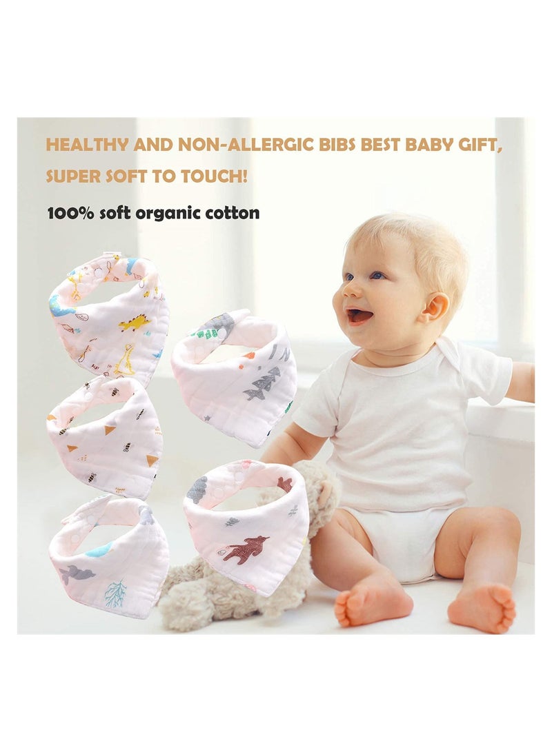 Baby Bandana Drool Bibs Burp Cloths Muslin Soft And Absorbent Unisex Teething Triangle Scarf 5 Packs