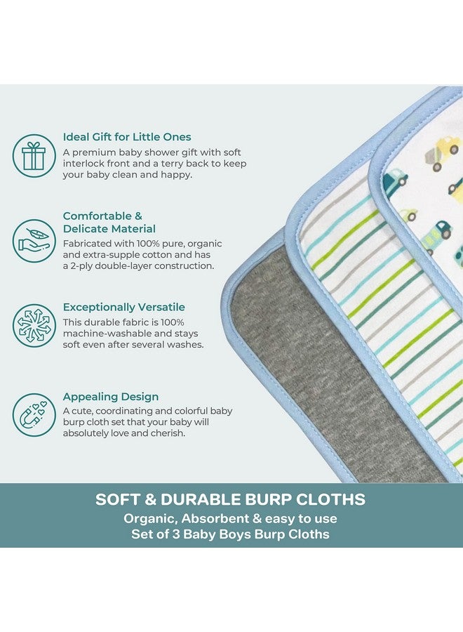 Baby 3 Pack 100% Cotton Burp Cloths For Newborn Boys And Girls Blue Cars One Size
