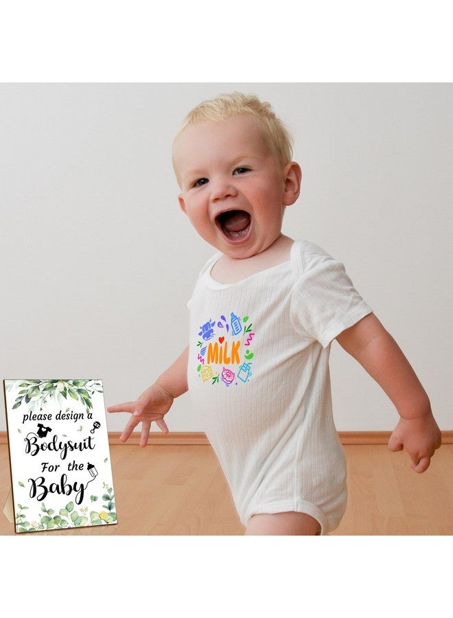 43 Pcs Diy Baby Bibs Decorating Kit 8 Bodysuits 8 Pcs 2 Ply White Bibs 10 Fabric Markers 16 Stencils Baby Shower Sign (Greenery)