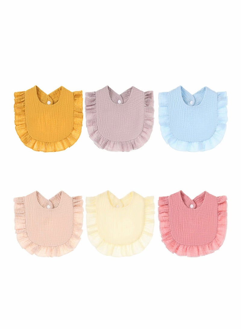 6 Pack Muslin Baby Bibs Multi-color 4 Layer Organic Cotton Super Soft Absorbent for Boys Girls Newborn 0-2 Years Old