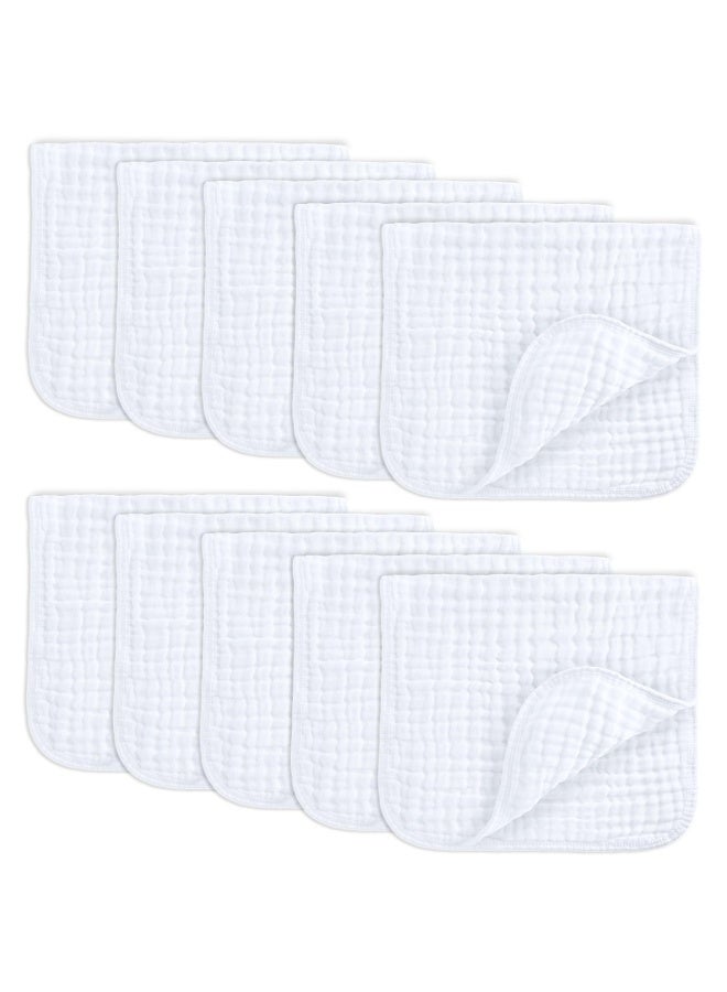 Muslin Burp Cloths 10 Pack Large 100  Cotton Hand Washcloths 6 Layers Extra Absorbent And Soft  White  Pack Of 10