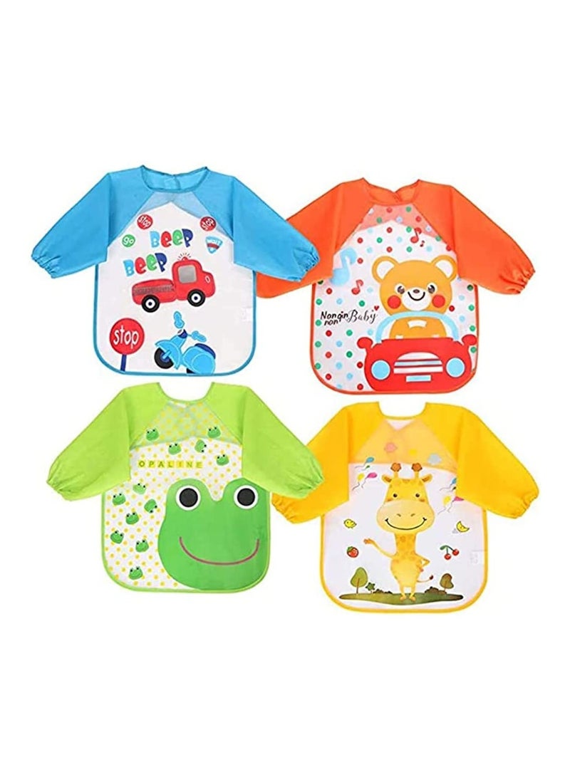 Long Sleeve Baby Bibs for 6-36 Months Unisex Waterproof Feeding Bibs for Infant Child Toddler, Wipeable Stain, Washable, Lightweight, Stain and Odor Resistant, 4 Pack