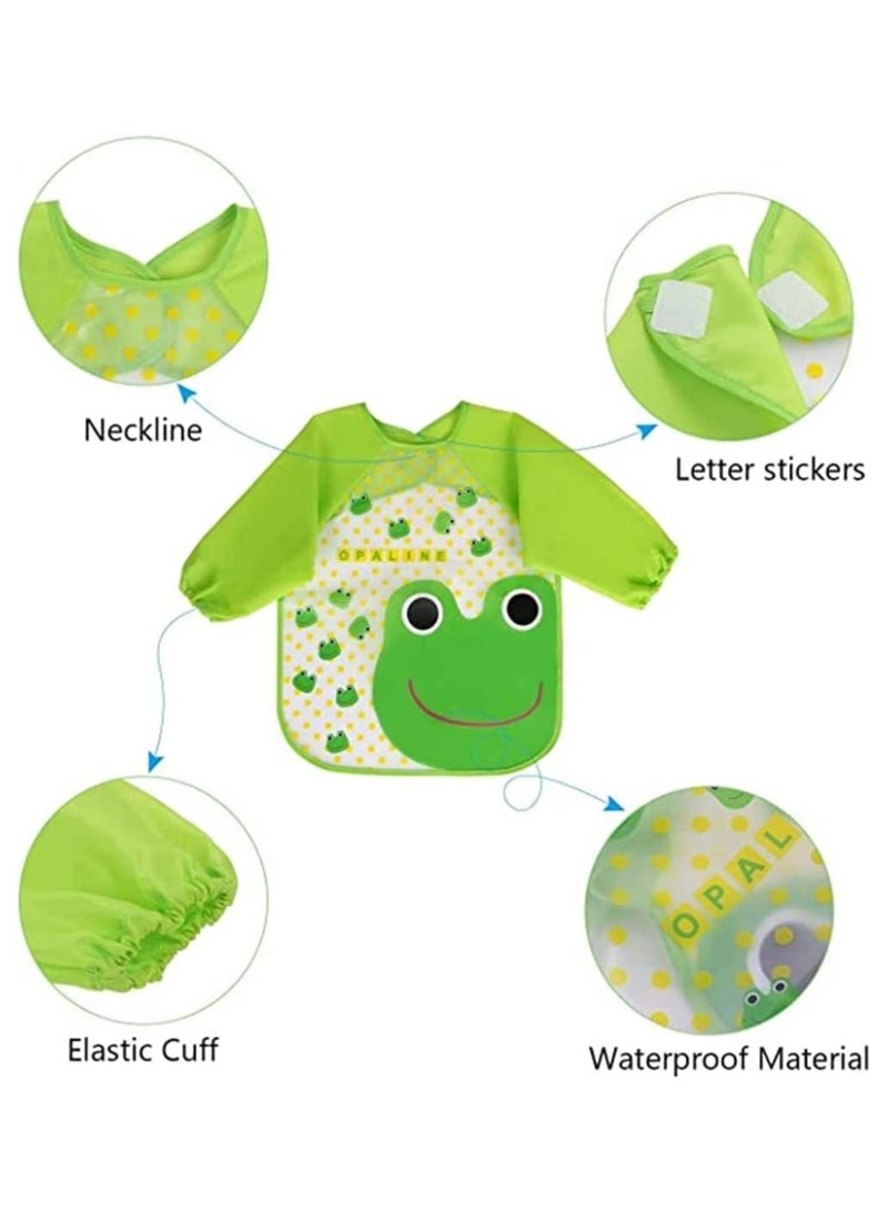 Waterproof Long Sleeve Baby Bibs for 6-36 Months, Unisex Feeding Bibs for Infants & Toddlers, Wipeable & Washable, Stain & Odor Resistant, 4 Pack, Lightweight & Durable