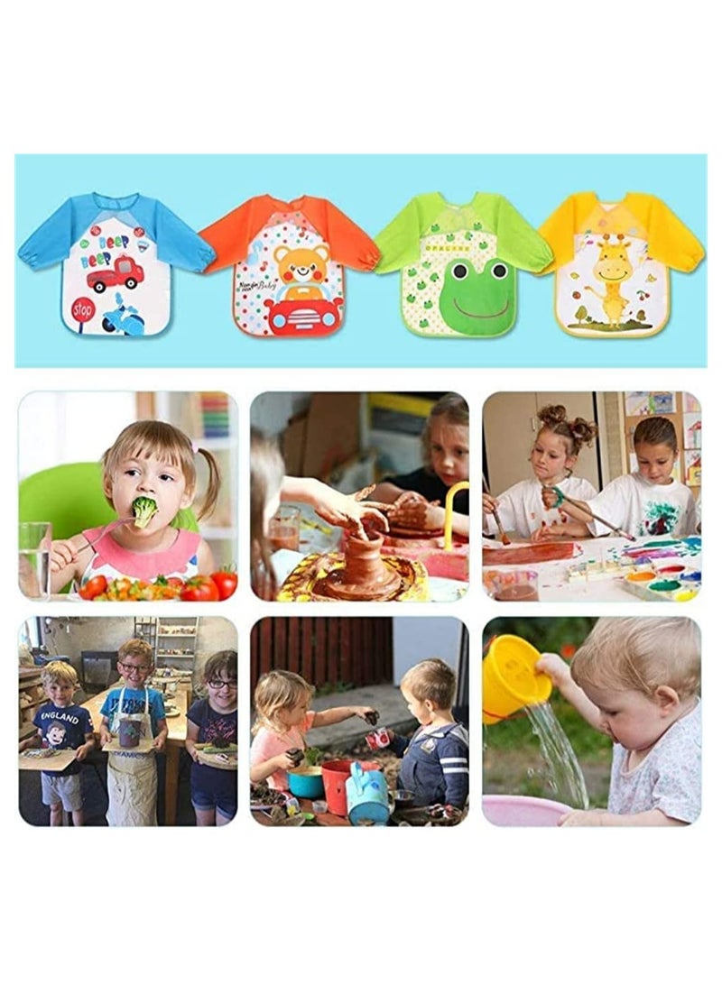 Waterproof Long Sleeve Baby Bibs for 6-36 Months, Unisex Feeding Bibs for Infants & Toddlers, Wipeable & Washable, Stain & Odor Resistant, 4 Pack, Lightweight & Durable