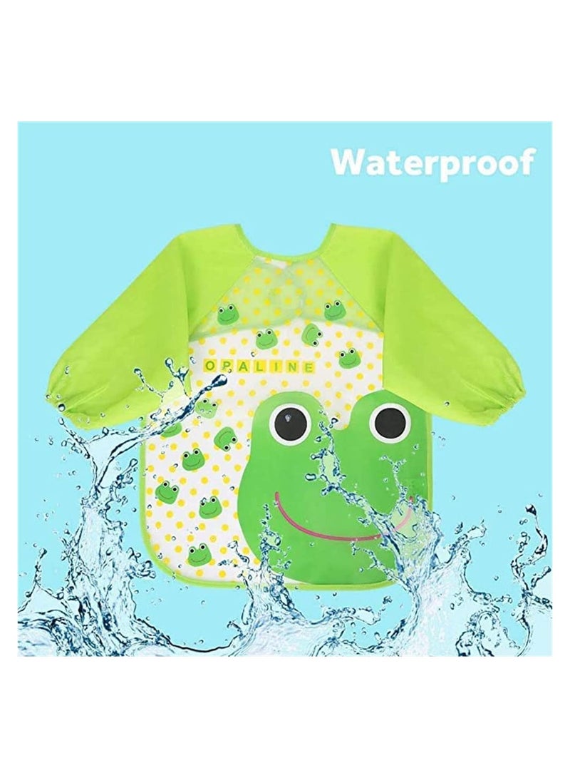 Long Sleeve Baby Bibs for 6-36 Months Unisex Waterproof Feeding Bibs for Infant Child Toddler, Wipeable Stain, Washable, Lightweight, Stain and Odor Resistant, 4 Pack
