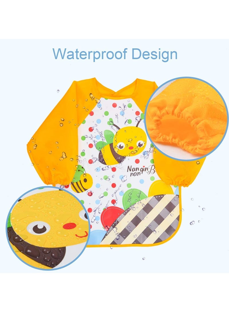 Bibs with Sleeves, 4 Pcs EVA Baby Bib Waterproof Long Sleeve Bib Unisex Feeding Bibs Apron Lovely Cute Cartoon Bibs for Infant Toddler 6 Months to 3 Years Old