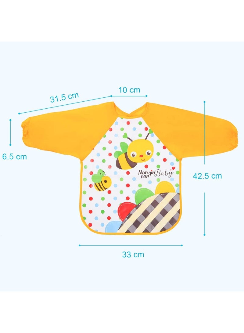 Bibs with Sleeves, 4 Pcs EVA Baby Bib Waterproof Long Sleeve Bib Unisex Feeding Bibs Apron Lovely Cute Cartoon Bibs for Infant Toddler 6 Months to 3 Years Old