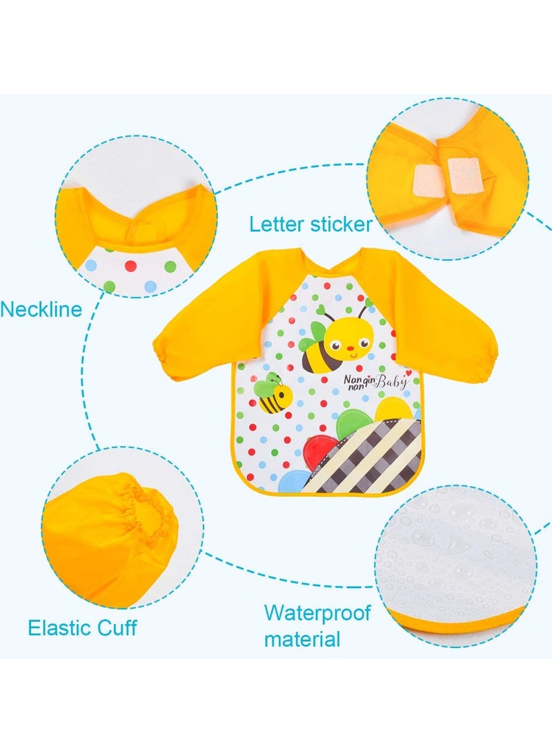 Bibs with Sleeves, 4 Pcs EVA Baby Bib Waterproof Long Sleeve Bib Unisex Feeding Bibs Apron Lovely Cute Cartoon Bibs for Infant Toddler 6 Months to 3 Years Old