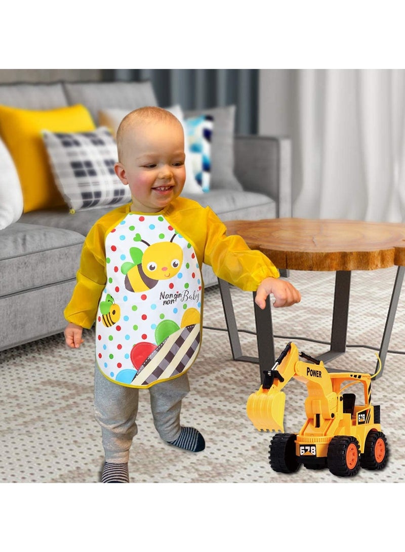 Bibs with Sleeves, 4 Pcs EVA Baby Bib Waterproof Long Sleeve Bib Unisex Feeding Bibs Apron Lovely Cute Cartoon Bibs for Infant Toddler 6 Months to 3 Years Old