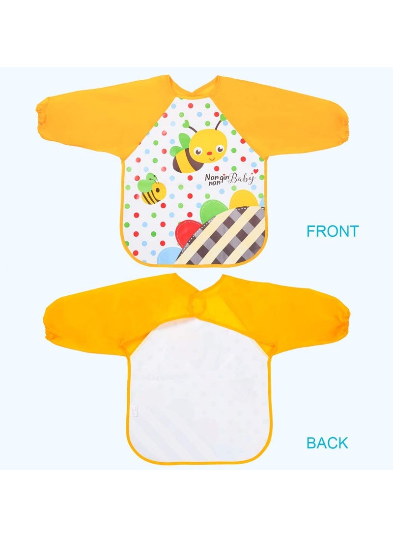 Bibs with Sleeves, 4 Pcs EVA Baby Bib Waterproof Long Sleeve Bib Unisex Feeding Bibs Apron Lovely Cute Cartoon Bibs for Infant Toddler 6 Months to 3 Years Old