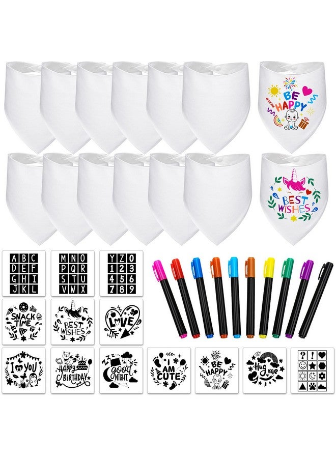 38 Pcs Diy Baby Bibs Decorating Sets Includes 14 White Baby Bibs 10 Fabric Paint Markers 14 Stencils 2 Ply Cotton Drool Bibs Plain Baby Shower Game Gifts For Boys Girls Gender Reveal Party