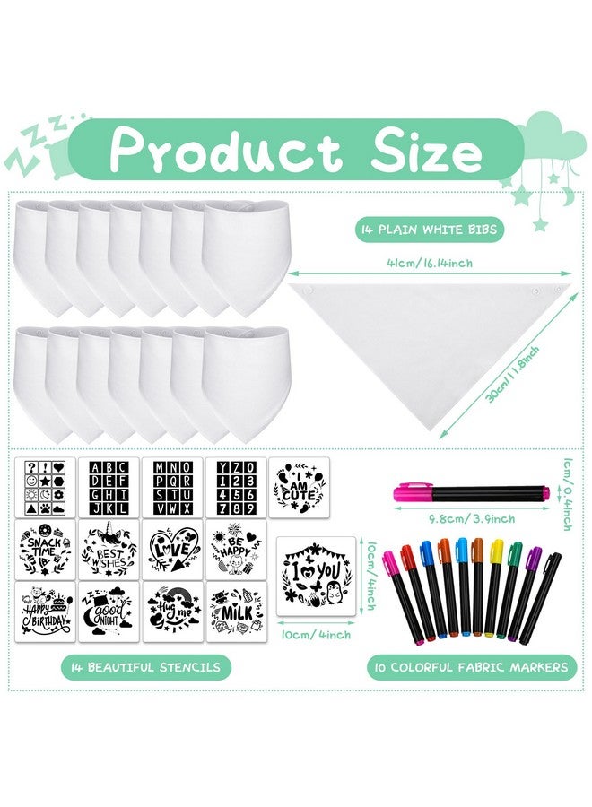38 Pcs Diy Baby Bibs Decorating Sets Includes 14 White Baby Bibs 10 Fabric Paint Markers 14 Stencils 2 Ply Cotton Drool Bibs Plain Baby Shower Game Gifts For Boys Girls Gender Reveal Party