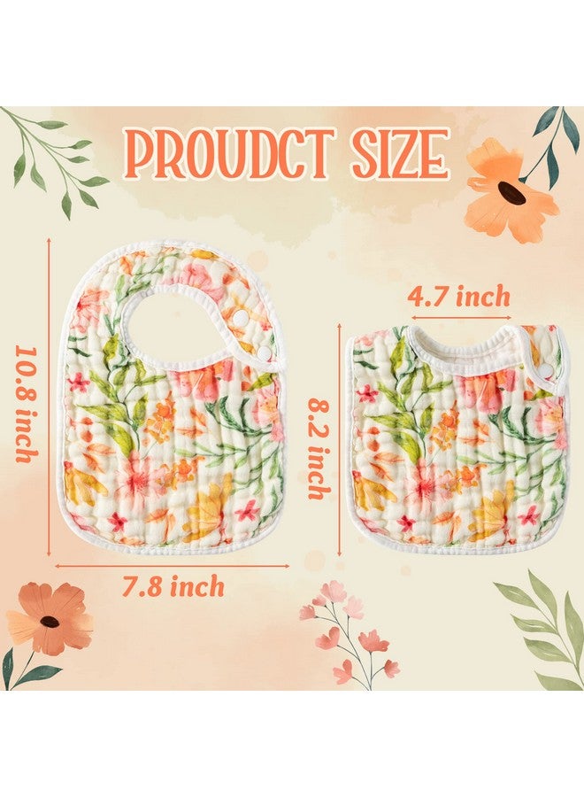 6Pcs Snap Muslin Cotton Baby Bibs Flowers Pattern Infants Feeding Bib Adjustable Machine Washable Girls Burp Cloths Unisex Drool Bibs With 6 Absorbent & Soft Layers For Eating And Teething