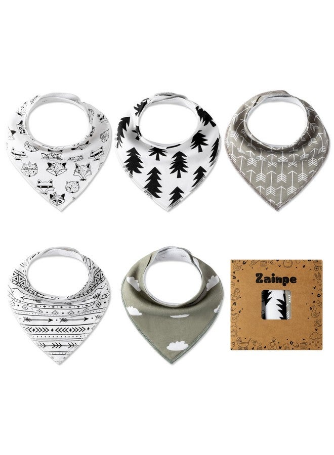 5Pcs Baby Bandana Cotton Drool Bibs Tree Fox Clouds Soft Absorbent Infant Bib Adjustable Snaps Saliva Towels For Boys Girls Toddler Newborns Feeding Teething Drooling 036 Months