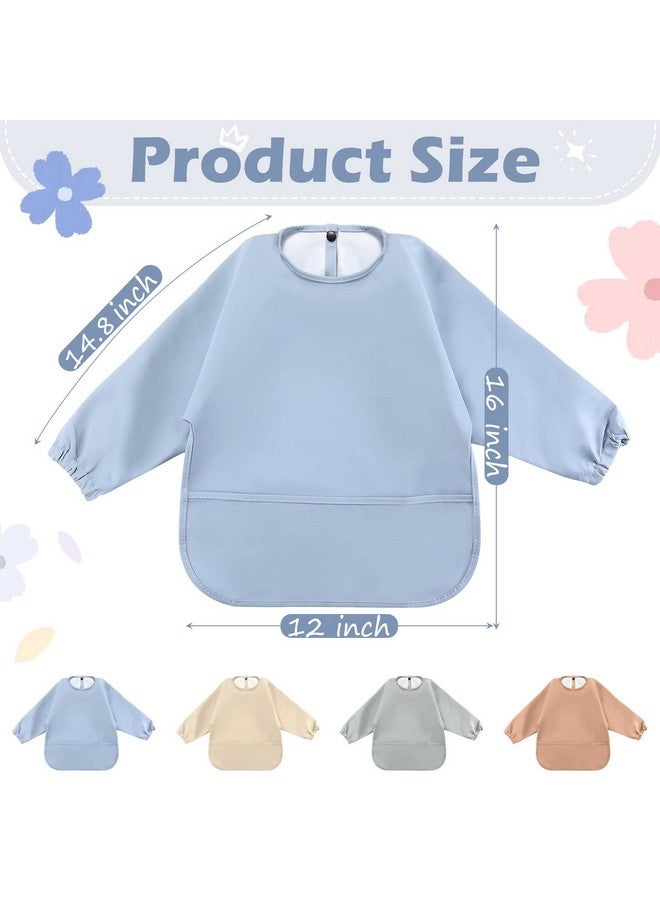 4 Pack Long Sleeve Baby Bibs Waterproof Long Sleeved Bib Baby Eating Smock Bib Feeding Shirt Bib With Food Catcher(Soft Color)