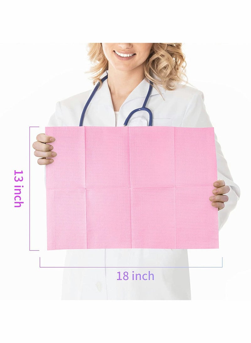 125 Disposable Waterproof Dental Bibs - 3-Ply Pink Napkins for Patients & Babies, 13x18