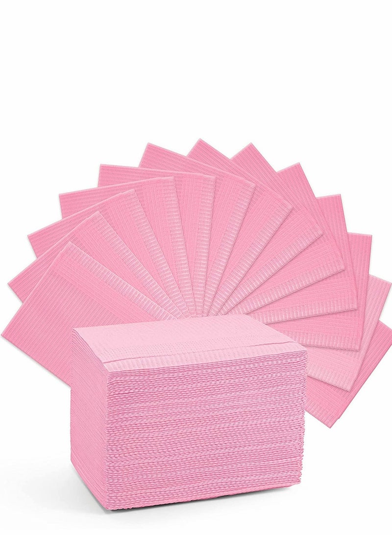 125 Disposable Waterproof Dental Bibs - 3-Ply Pink Napkins for Patients & Babies, 13x18