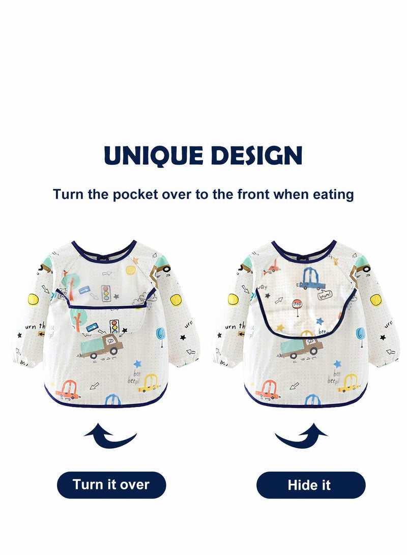 Waterproof Baby Bibs with Long Sleeves, Toddler Smock Apron Set, 3 Pack for Infants 6-36 Months.