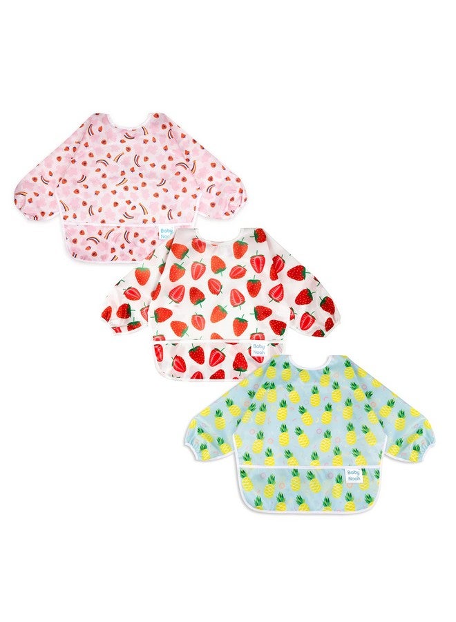 3 Pcs Waterproof Baby Bibs | Long Sleeves Weaning Smock Bib With Food Catcher Pocket For Toddler Eating | Baby Led Weaning | Full Cover Wearable Sleeved Bibs Shirt Bib Set | 624 Months