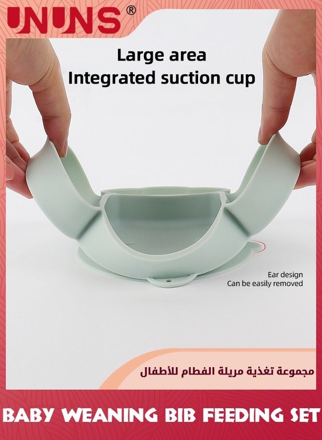 Baby Feeding Set,Infant Led Weaning Feeding Supplies,Silicone Toddlers Self Eating Utensils Set-Wooden Spoons Forks,Adjustable Bib,Straw Cup With Snack Lid,Suction Bowl,Divided Plate,Turquoise