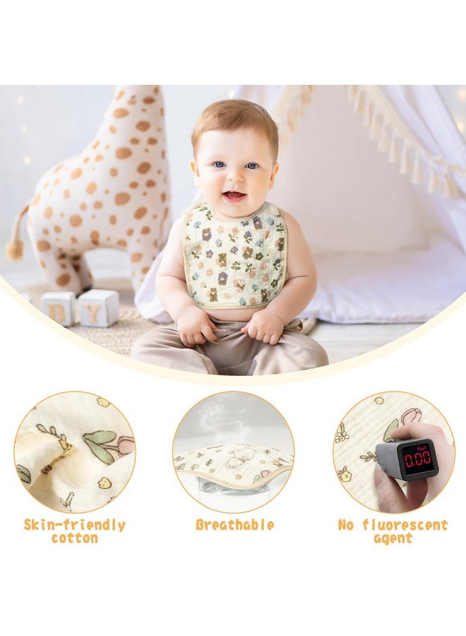 6Pcs Snap Muslin Cotton Baby Bibs Flowers Rabbits Patterns Infants Drooling Bib Soft & Absorbent Adjustable Burp Cloths Feeding Bibs For Newborns Girls Boys Toddlers Teething Eating 036 Months