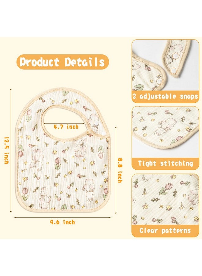 6Pcs Snap Muslin Cotton Baby Bibs Flowers Rabbits Patterns Infants Drooling Bib Soft & Absorbent Adjustable Burp Cloths Feeding Bibs For Newborns Girls Boys Toddlers Teething Eating 036 Months