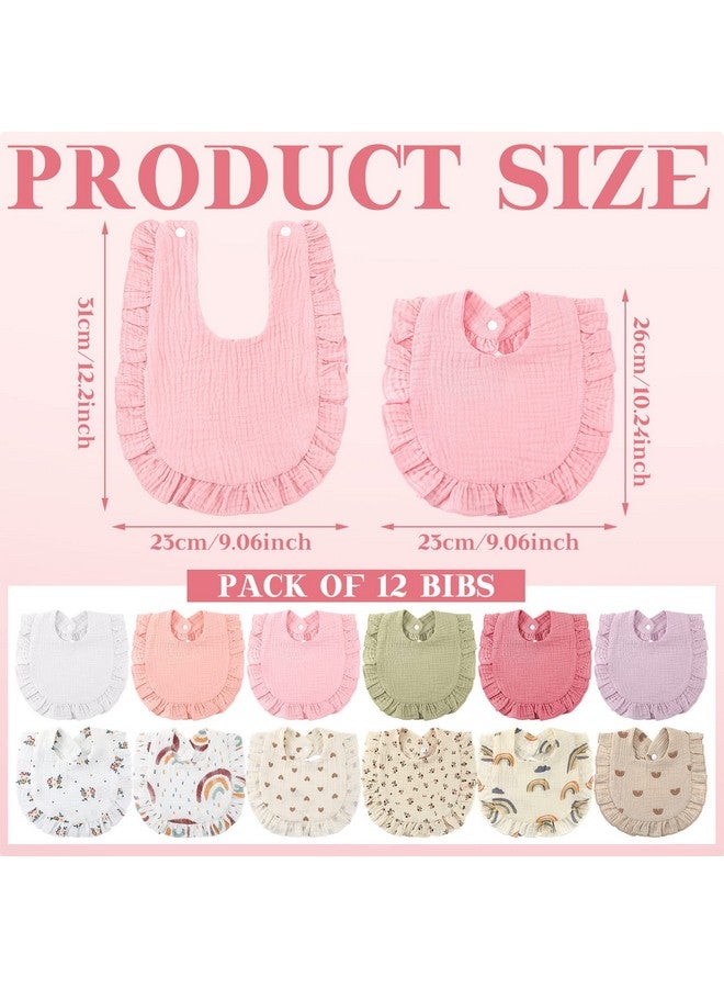 12 Pcs Baby Muslin Bibs Unisex Drool Teething Bibs Adjustable Drool Bibs Feeding Cloth Baby Bibs For Baby Infants(Sweet Color)