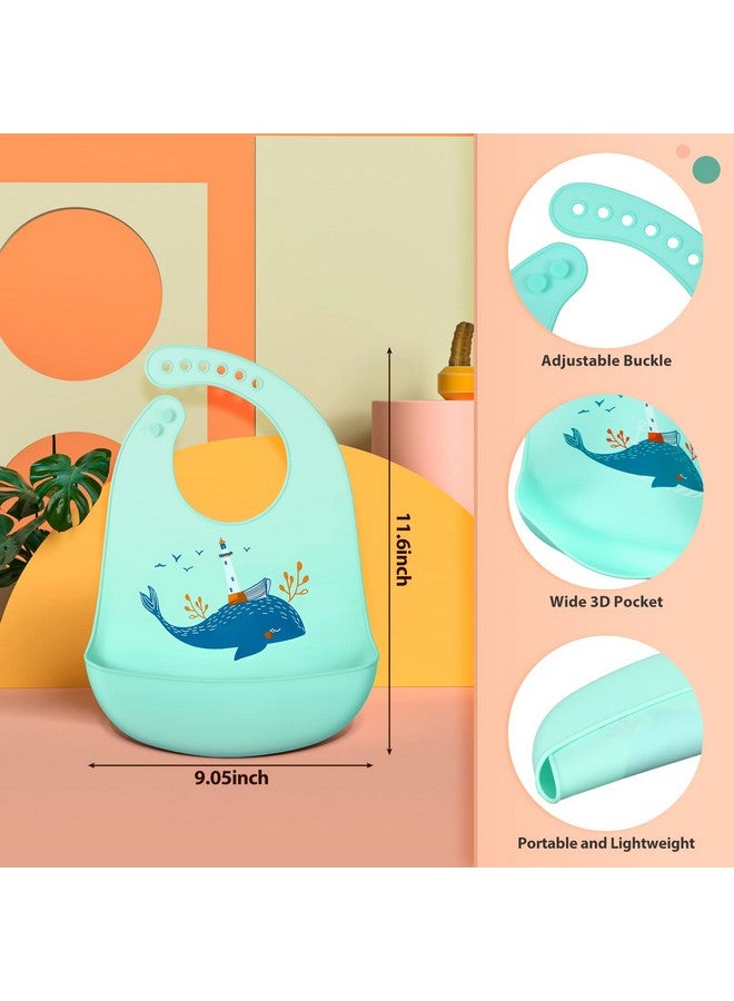3 Pack Silicone Bibs For Babies With Spoon Fork Silicone Feeding Bibs For Toddlers Boys Kids Girls (Vivid Style)