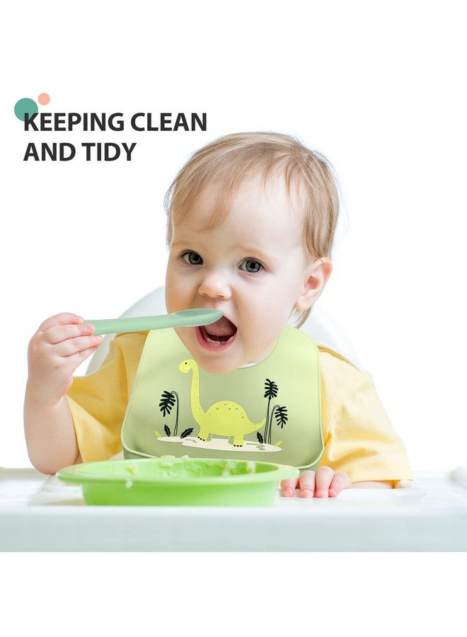 3 Pack Silicone Bibs For Babies With Spoon Fork Silicone Feeding Bibs For Toddlers Boys Kids Girls (Vivid Style)