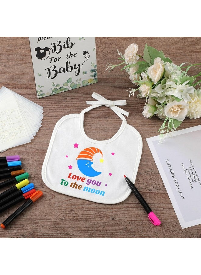 55 Pcs Diy Baby Bibs Set Includes 22 White Feeder Bibs 22 Stencils 10 Fabric Markers 1 Wooden Baby Shower Game Sign (Greenery)