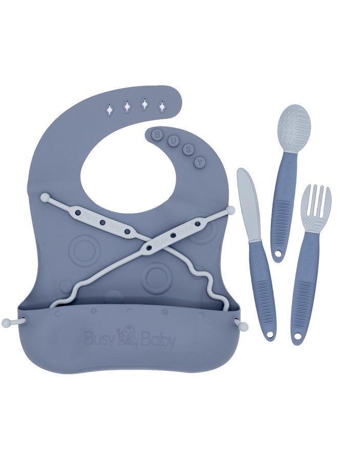 Stopdrop Travel Bib+|Silicone Bib For Babies & Toddlers With Tethers | Keep Utensils Off The Floor |Bpa Free (Pewterbibutensilsbundle)