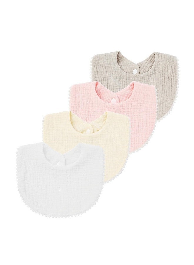 4 Pack Muslin Baby Drool Bibstoddler Boys Girls Cotton Drooling Bibsfeeding Teething Bibs With Snap (White Pack4Pcs)