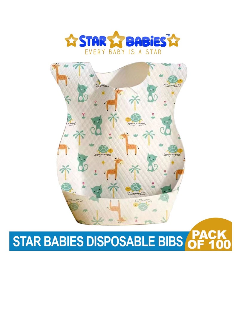 Star Babies Disposable Bibs - Pack of 100 - Giraffe Print-New