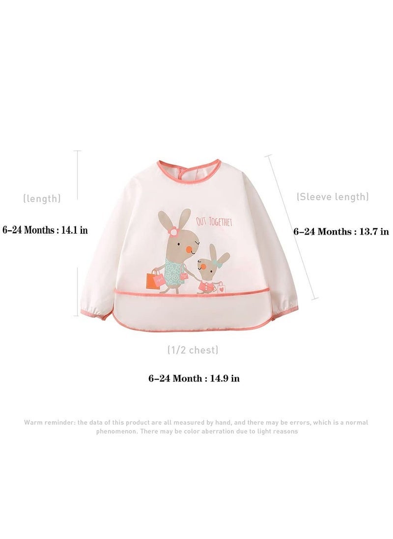 Long Sleeves Baby Bibs, 3 Pcs Waterproof Smock Apron Set Food Catcher Pocket Soft Machine Washable Stain Odor Resistant for 6 24 Months Kids