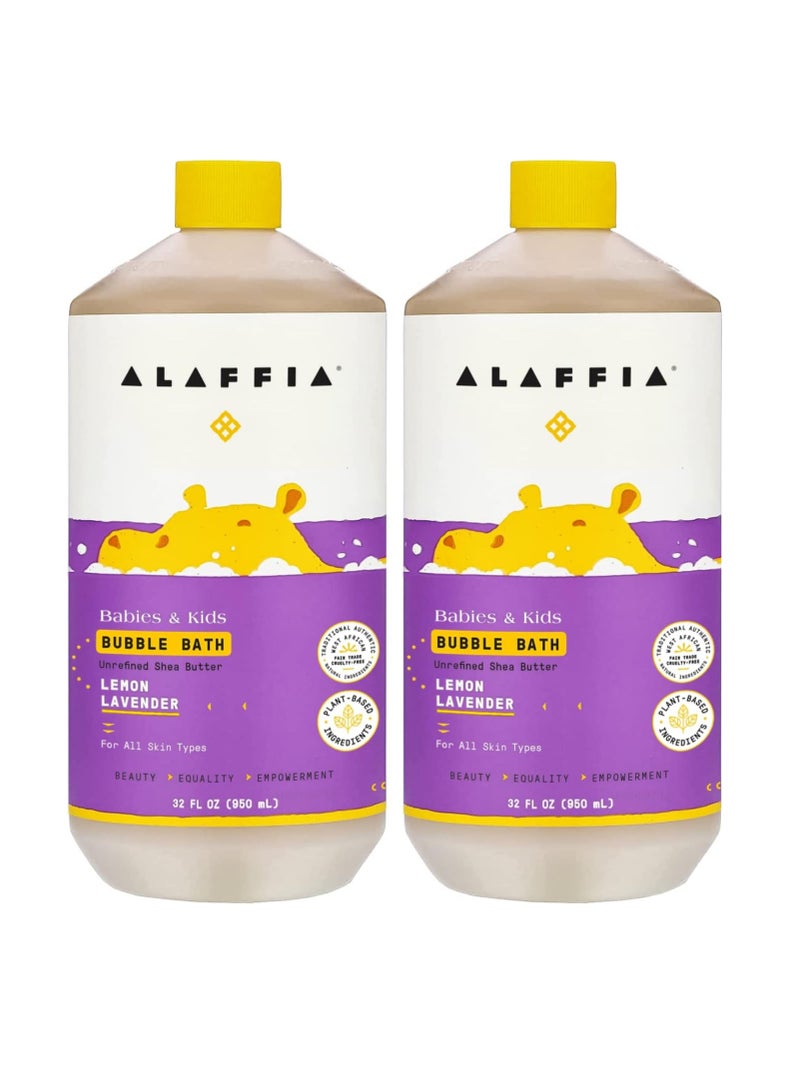 Alaffia Babies and Kids Bubble Bath, Gentle Baby Essentials for Delicate Skin, Cleansing & Calming Bubbles, Plant Based Formula, Vegan, Lemon Lavender (2 Pack - 32 Fl Oz Ea)