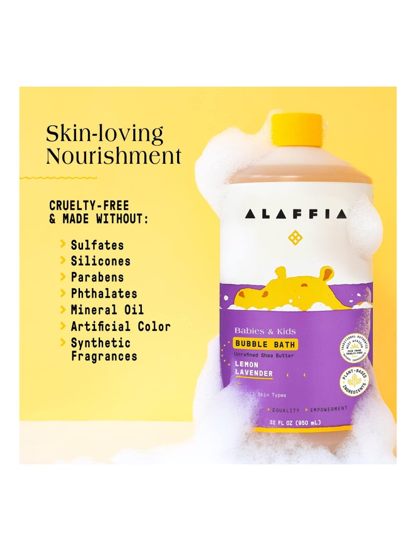 Alaffia Babies and Kids Bubble Bath, Gentle Baby Essentials for Delicate Skin, Cleansing & Calming Bubbles, Plant Based Formula, Vegan, Lemon Lavender (2 Pack - 32 Fl Oz Ea)