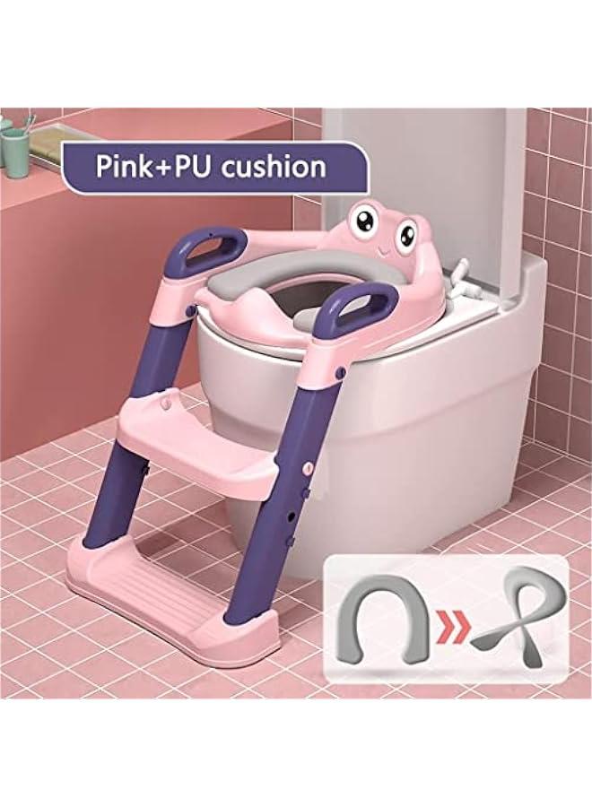 2 In 1 Potty Training Seat With Adjustable Step Stool Ladder, Pink