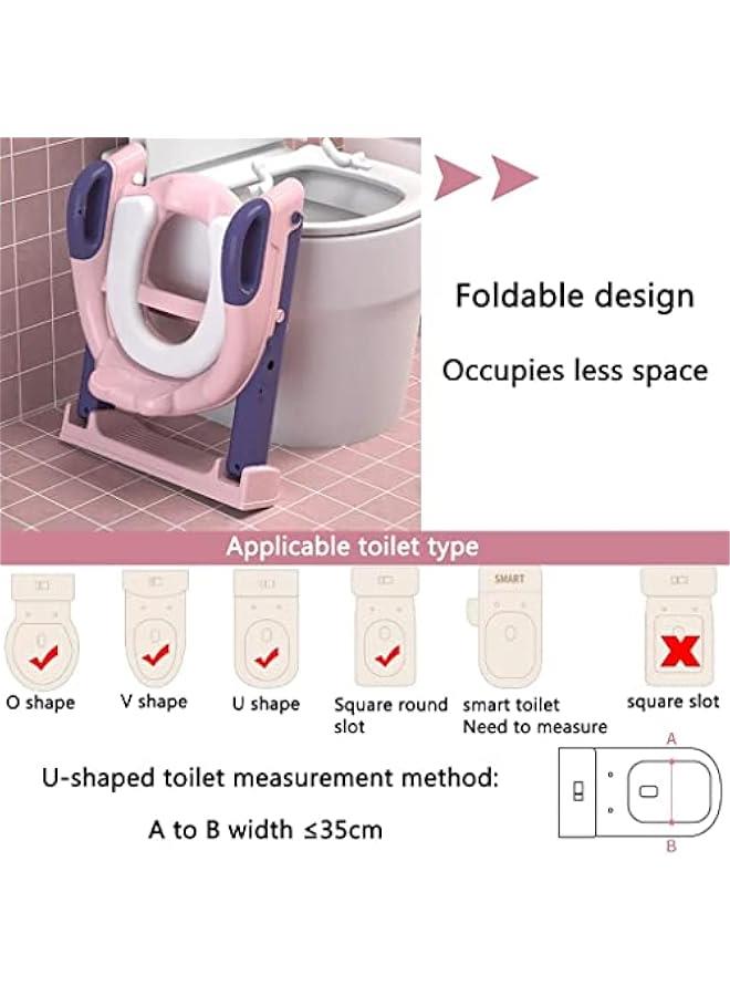 2 In 1 Potty Training Seat With Adjustable Step Stool Ladder, Pink