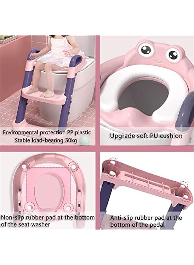 2 In 1 Potty Training Seat With Adjustable Step Stool Ladder, Pink