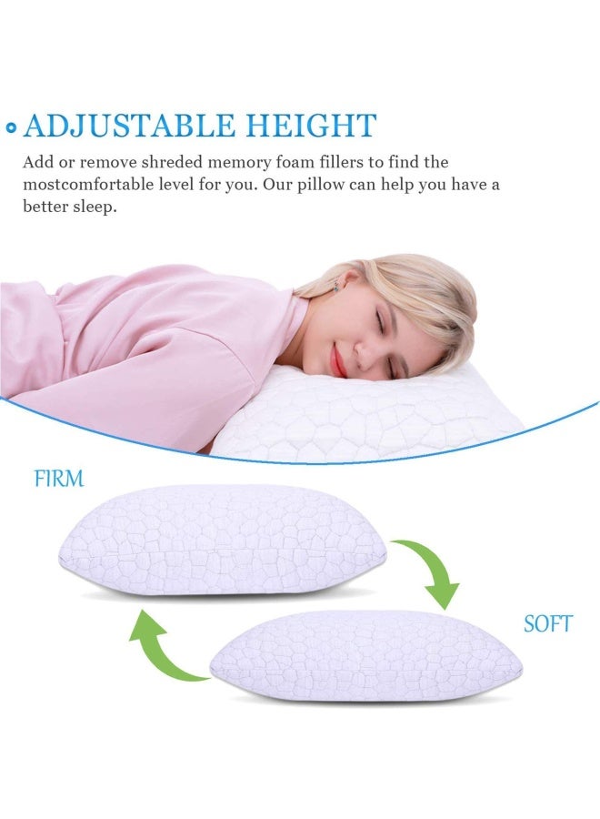 Bamboo Pillow Cooling Bed Pillows For Sleeping Adjustable Gel Shredded Memory Foam Pillow With Bamboo Pillow Cover Hypoallergenic Premium Adjustable Loft Queen Sleeping Pillow