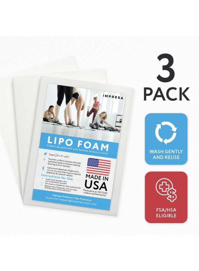 White Liposuction Foam Pads 3 Pack Aftercare For Liposuction Tummy Tuck Surgery And C Sections Great To Use With Post Surgery Compression Garments Or Medical Corset 8 X 11 X 0.5 In