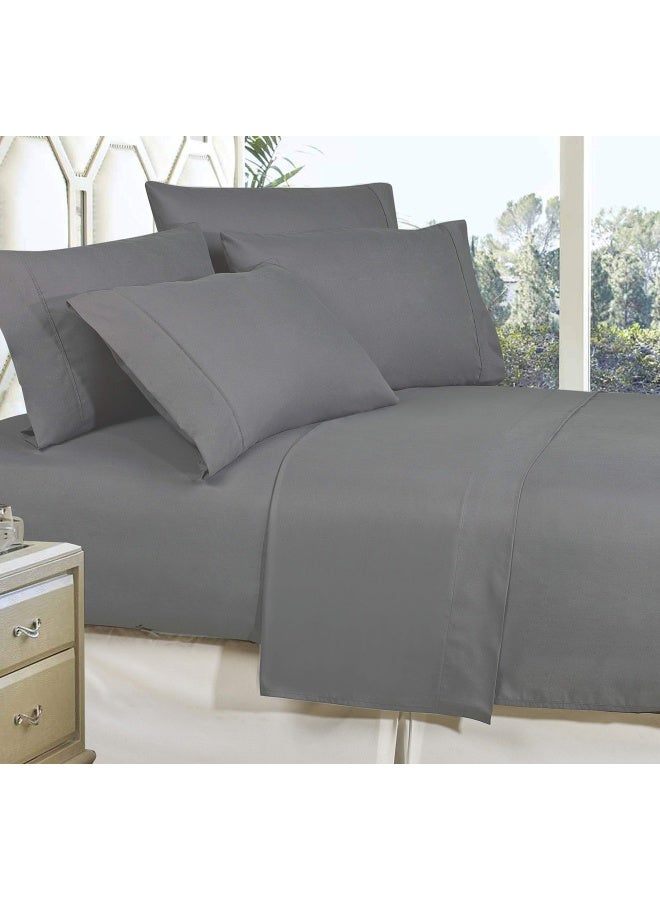 Luxurious Soft 1500 Premier Hotel Quality 6 Piece Bed Sheet Set Premium Hotel Quality Wrinkle And Fade Resistant Coziest Bedding Set All Around Elastic Fitted Sheet Deep Pocket King Grey