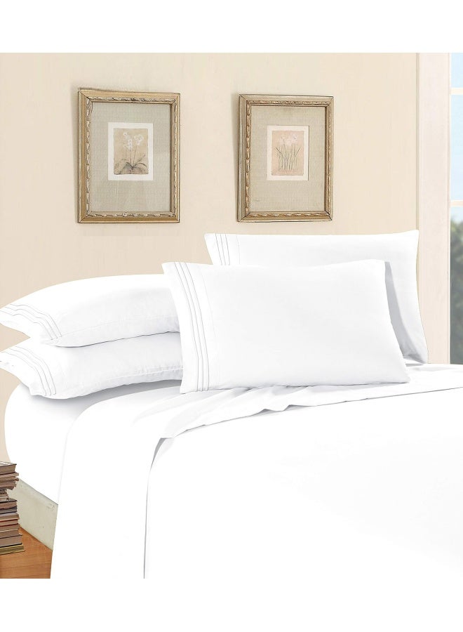 Luxury Soft 1500 Thread Count Egyptian 4 Piece Premium Hotel Quality Wrinkle Resistant Coziest Bedding Set All Around Elastic Fitted Sheet Deep Pocket Up To 16Inch Queen White